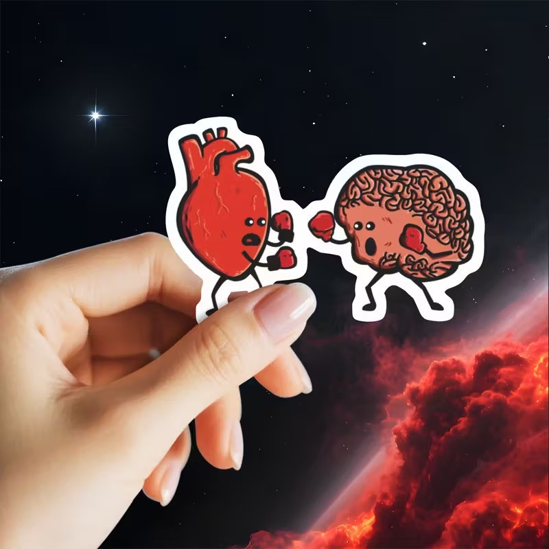 Стикер «Сердце против мозга» – прикольная водостойкая наклейка для авто, ноутбука, бутылки Киев - изображение 2