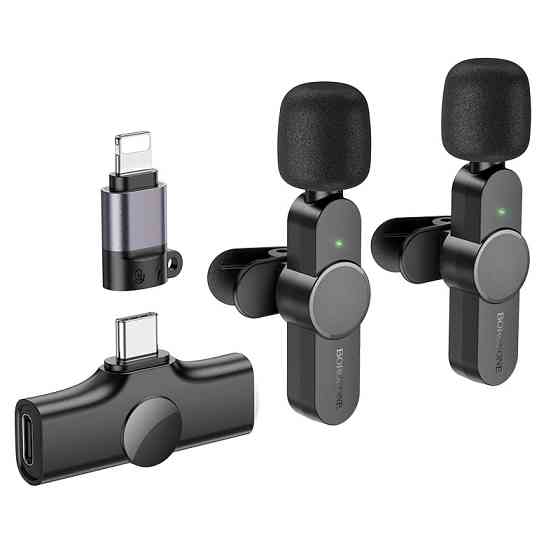 Беспроводная микрофонная система BOROFONE BFK12 Trophy lavalier wireless digital microphone(iP/Type-C) Black Одесса