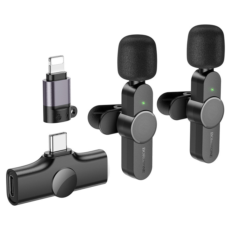 Беспроводная микрофонная система BOROFONE BFK12 Trophy lavalier wireless digital microphone(iP/Type-C) Black Одесса - изображение 1