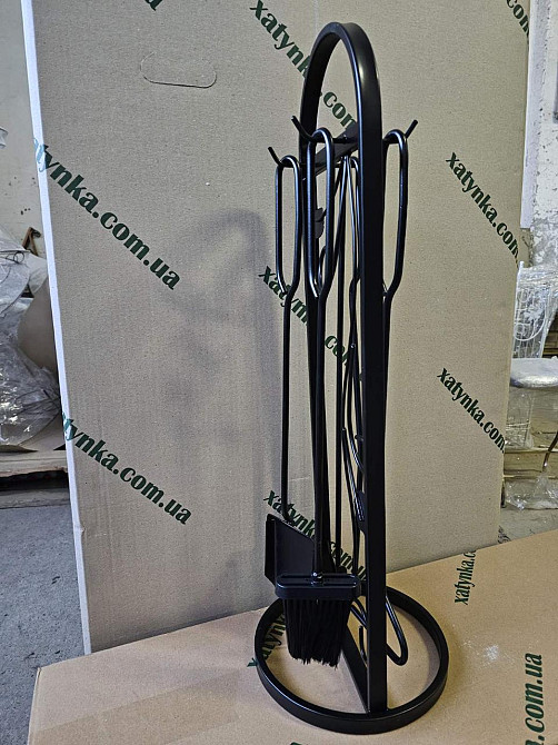 Кований набір для каміну LOFT №4 лофт чорний (К-004) (стійка, совок, щітка, кочерга, щипці) Київ - фото 4