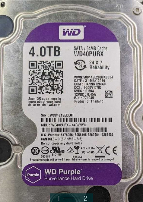 Жорсткий Диск: HDD Western Digital Purple 4 TB.Жорсткий диск 3.5" 4 TB Western Digital (WD40PURX) Київ - фото 2