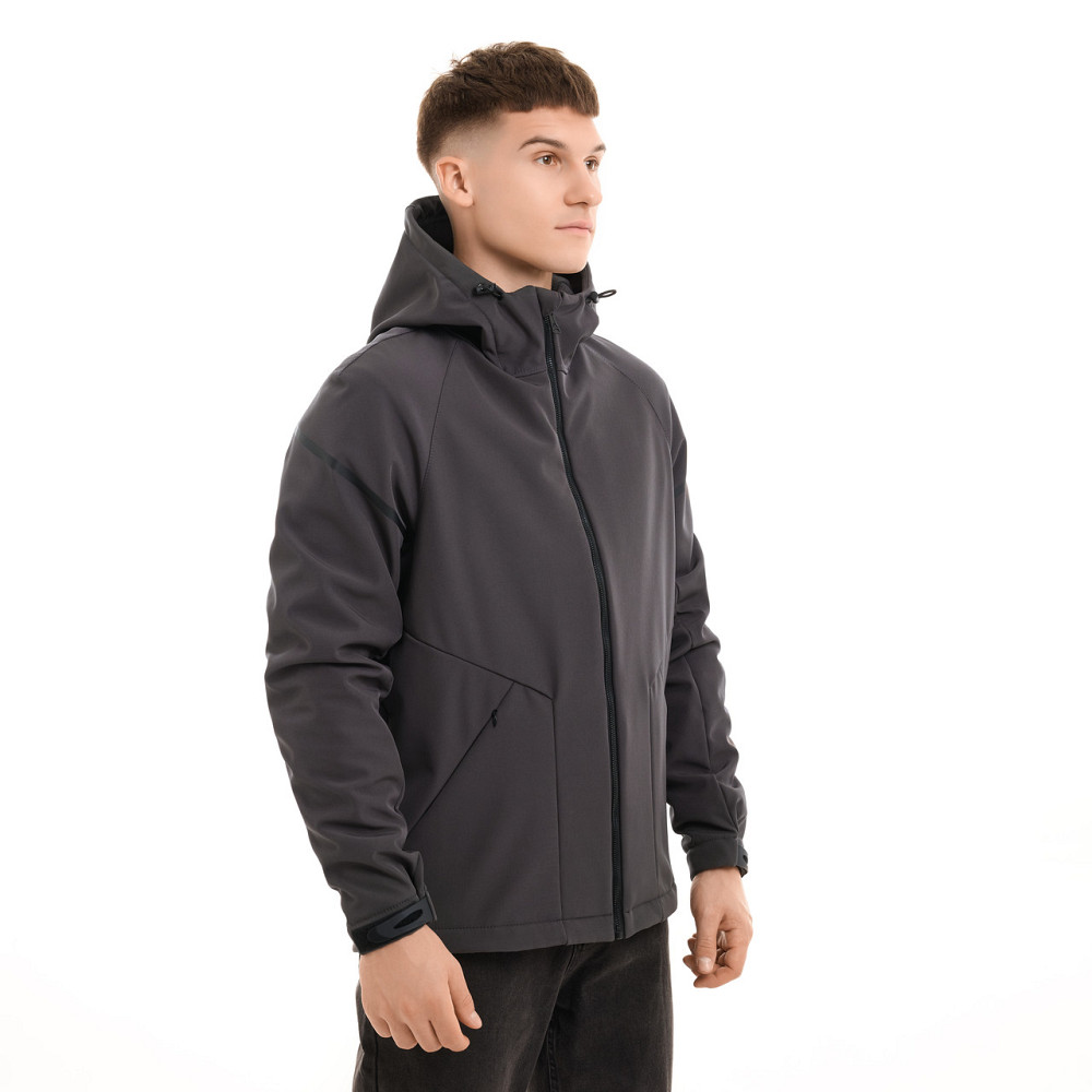 Чоловіча куртка весна осінь демісезонна з капюшоном softshell темно-сіра Победов L Одеса - фото 3