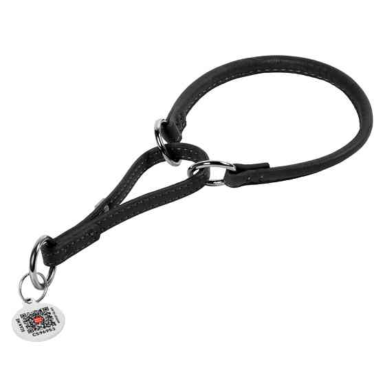 Нашийник-зашморг для собак шкіряний WAUDOG Soft з QR паспортом, круглий, Д 8 мм, Дов 32-40 см ч Коломыя