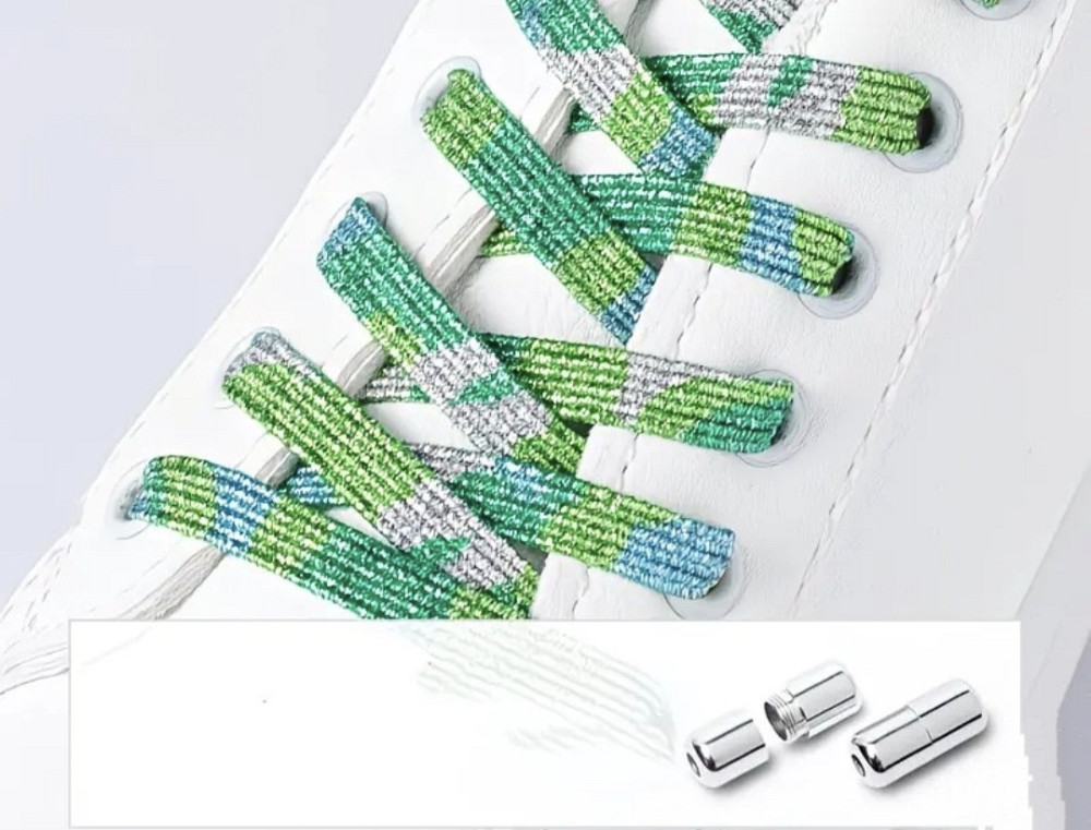 Шнурки эластичные глиттерные с цилиндрической застежкой Зеленый Смела - изображение 1