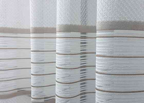 Короткий тюль VR-Textil 1948т Жаккард Белый с капучино 300х145 см (42-0904) Киев