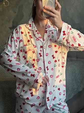 Женский домашний костюм двойка: рубашка и брюки с принтом коттон Одесса