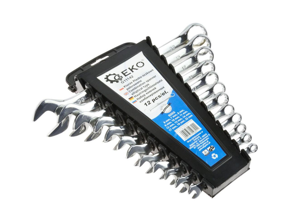 Рожково-накидні ключі "GEKO" поліровані комплект 12 штук (6-22) Стрий - фото 1