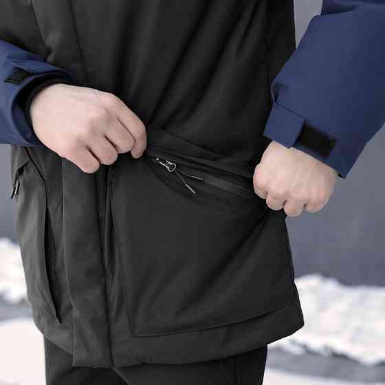 Парка мужская зимняя с капюшоном черно-синяя Pobedov Navy Киев