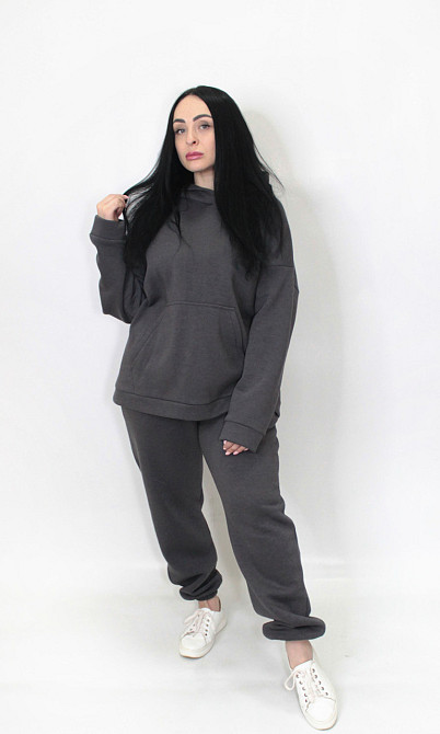 Женский спортивный теплый костюм трехнитка на флисе Графитовый M-L Харьков - изображение 1