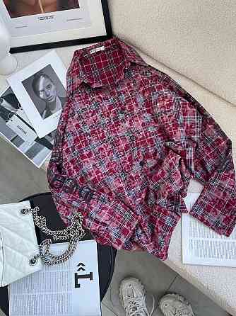 Жіноча стильна сорочка оверсайз у клітинку турецька фланель Бордо Одеса