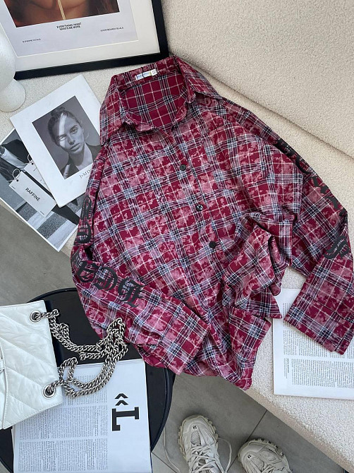 Женская стильная оверсайз рубашка в клетку турецкая фланель Бордо Одесса - изображение 6