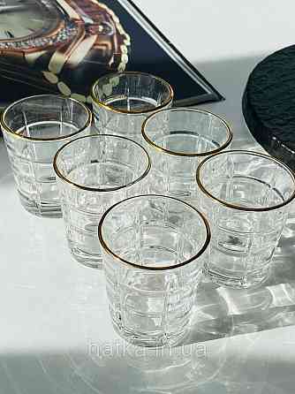 Набір чарок 6 шт. 55 мл "Фортеця" прозорий із золотим обідком для дому та ресторану Київ