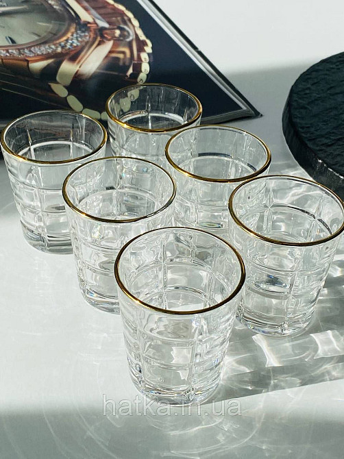 Набір чарок 6 шт. 55 мл "Фортеця" прозорий із золотим обідком для дому та ресторану Київ - фото 1