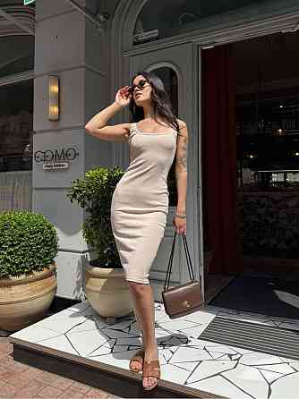 Женское базовое летнее платье турецкий рубчик Бежевый, 46/48 Одесса