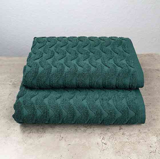 Комплект махрових рушників Жакардових Хвиля 2шт GM Textile 50х90см, 70х140см 500г/м2 (Зелений) Суми