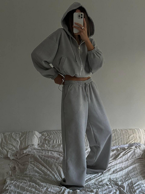 Женский базовый костюм двойка: кофта и брюки замша Серый Одесса - изображение 2