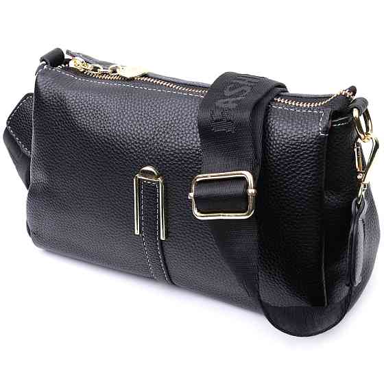 Жіноча сумка з металевою прикрасою по середині з натуральної шкіри Vintage 22607 Чорна Київ