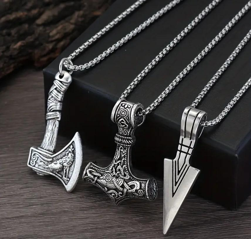 Три підвіски вікінгів для чоловіків - вікінгський молот, Сокира "Вовк Фенрір", Наконечник списа, пів Київ - фото 2