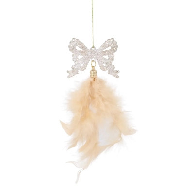 Елочная игрушка Chomik Янгол, бант, сніжинка з пір'ям, комплект 3 шт, 22 см, шампань (5900779855892) Винница - изображение 4