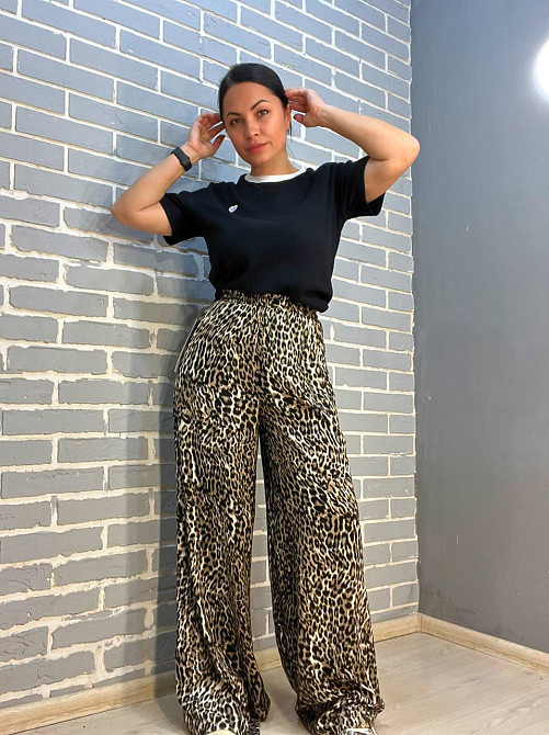 Брюки жіночі Irel 2080 пояс резинка леопардовий принт широкі палаццо one size, темно-коричневий, one size Київ - фото 3