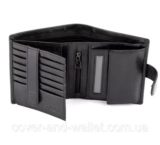 Невелике чоловіче портмоне вертикального типу з натуральної чорної шкіри Marco Coverna MC 010-894 Київ
