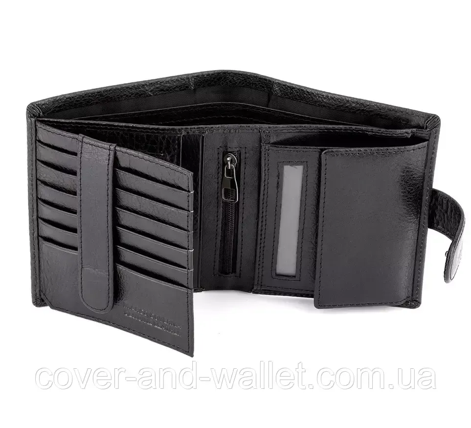 Небольшое мужское портмоне вертикального типа из натуральной черной кожи Marco Coverna MC 010-894 Киев - изображение 1