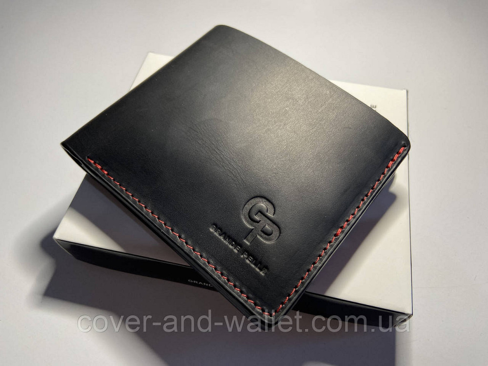 Стильный мужской кошелек из винтажной кожи на магнитной застежке Grande Pelle 50511060 чёрный с красным Киев - изображение 10