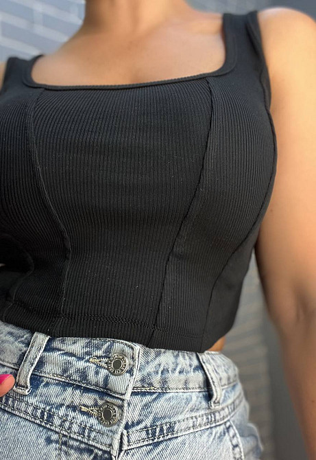 Майка женская Mix Ray 3990 корсетные швы топ короткая черная, черный, S Одесса - изображение 2