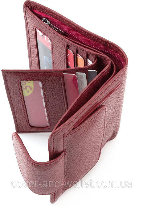 Небольшой женский кожаный кошелек бордового цвета с монетницей на кнопке ST Leather Киев - изображение 6
