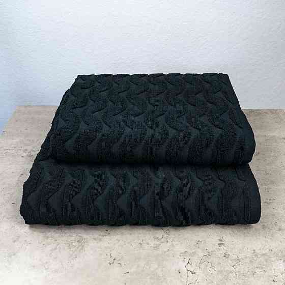 Комплект махрових рушників Жакардових Хвиля 2шт GM Textile 50х90см, 70х140см 500г/м2 (Чорний) Суми
