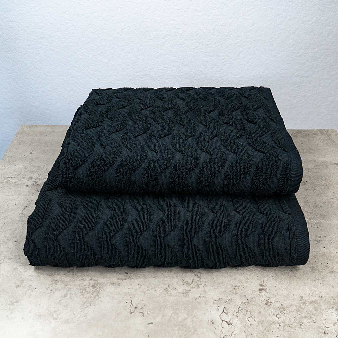 Комплект махрових рушників Жакардових Хвиля 2шт GM Textile 50х90см, 70х140см 500г/м2 (Чорний) Суми - фото 1