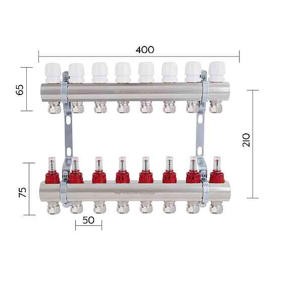 Колектор латунний із витратомірами та євроконусами Thermo Alliance Standart 1" на 8 виходів TAS235W8E Київ