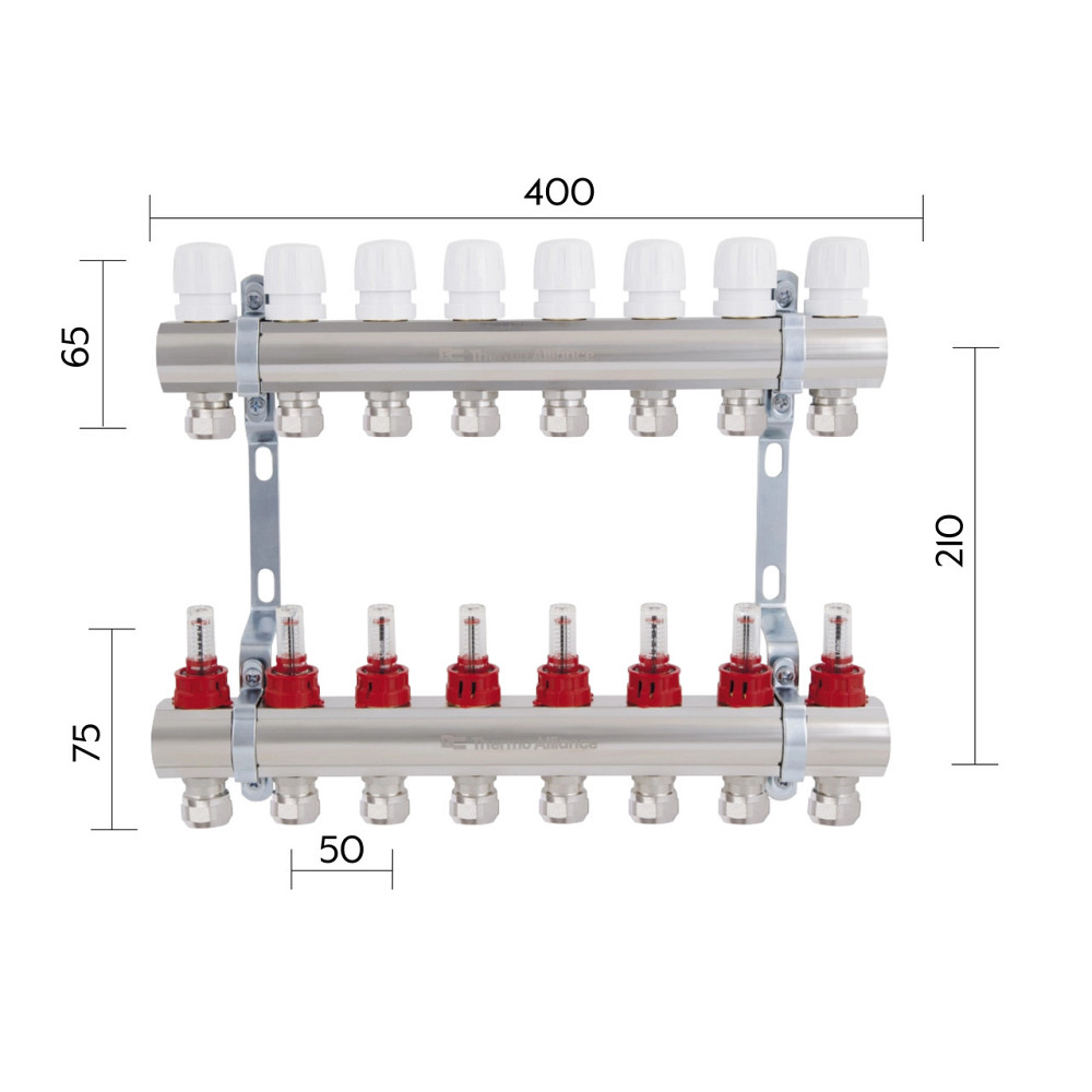 Коллектор латунный с расходомерами и евроконусами Thermo Alliance Standart 1