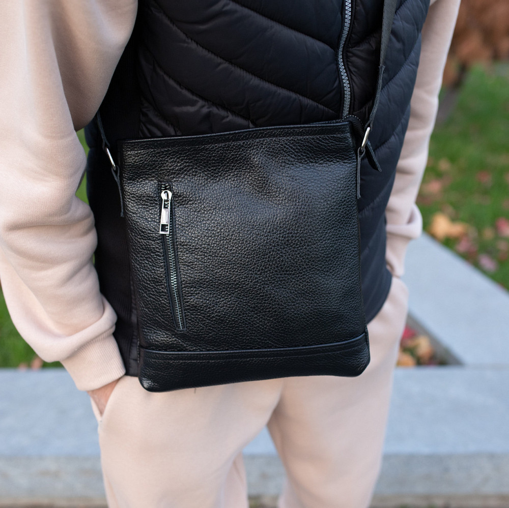 Барсетка чоловіча через плече з натуральної шкіри каркасна містка, чорнаMasterSem Київ - фото 7