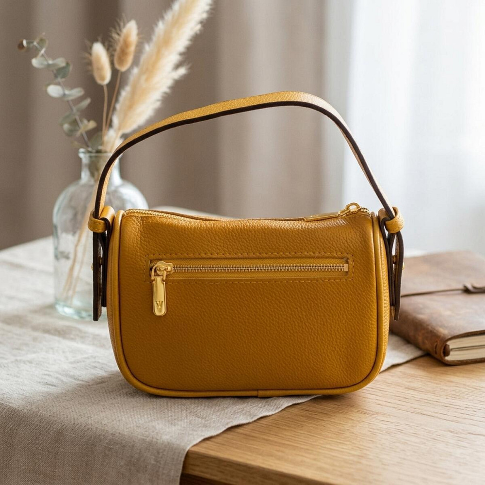 Красива сумка на плече крос-боді з натуральної шкіри 22100 Vintage Жовта Київ - фото 13