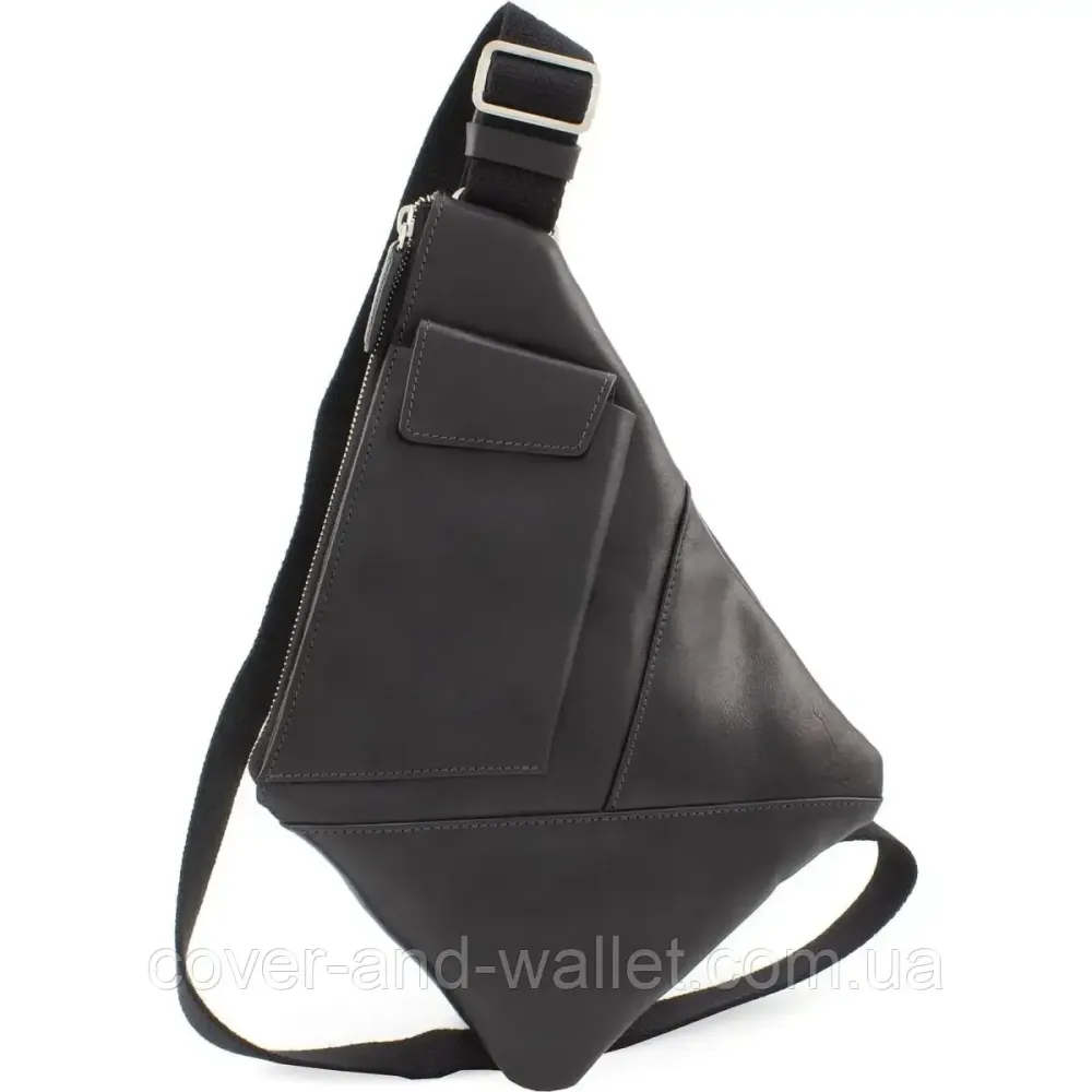 Стильная мужская сумка-слинг чёрного цвета из итальянской кожи Grande Pelle 721610 Киев - изображение 9