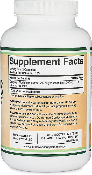 Кордицепс Double Wood Supplements Cordyceps Mushroom Extract 1000 mg 210 capsules Луцк - изображение 2