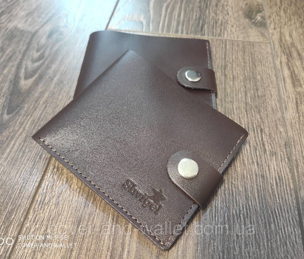 Тонкий маленький мужской кожаный кошелёк на кнопке Shvigel Киев - изображение 1