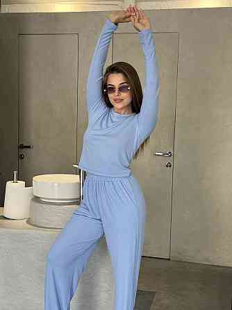 Женский костюм в рубчик с широкими штанами Голубой XS/S Харьков