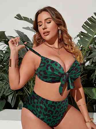 Раздельный купальник большого размера женский леопардовый зеленый Киев