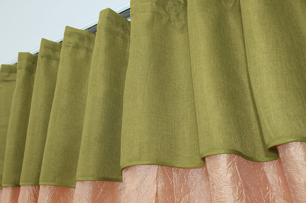 Кухонные шторы VR-Textil № 073к с ламбрекеном и подхватами персиковый с оливковым 265х170 см (52-0141) Киев - изображение 5