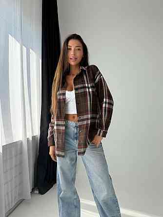 Жіноча повсякденна сорочка оверсайз у клітинку фланель Шоколад Одеса