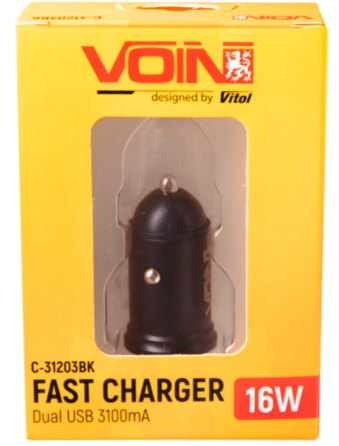 Зарядний пристрій 2USB C-31203BK 12-24V/5V/3,1A VOIN Вінниця