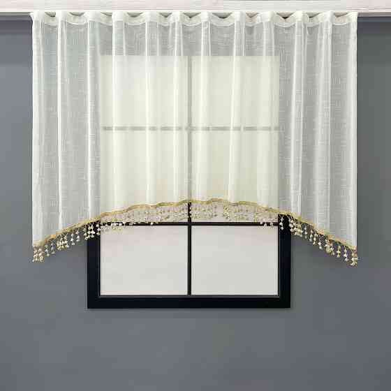 Кухонная арка VR-Textil № 000к лен с бахромой бежевый с золотистым 270х120 см (51-264) Киев