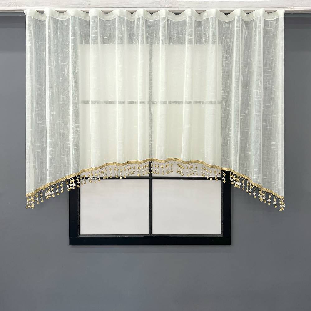 Кухонная арка VR-Textil № 000к лен с бахромой бежевый с золотистым 270х120 см (51-264) Киев - изображение 1