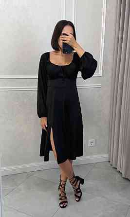 Жіноче святкове плаття з розрізом турецький жатий шовк Чорний, 52/54 Одеса