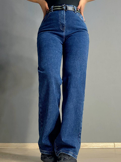 Джинсы женские Derun 8200 палаццо ровные талия на резинке с ремнем синие, синий, З2, 32, 88 см, 114 см Киев - изображение 1