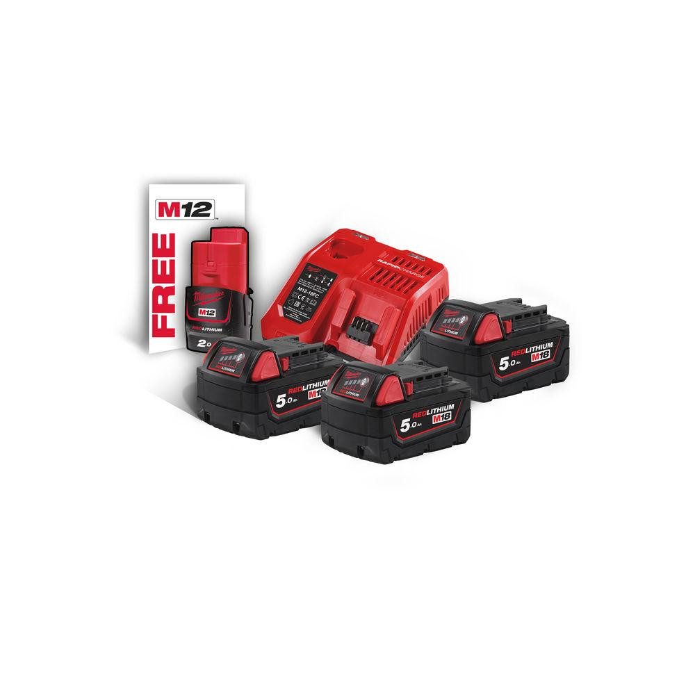 Энергокомплект Li-Ion MILWAUKEE, M18 NRG-503 (зарядное устройство M12-18FC, 3 аккумулятора M18 В5 5Аг) + подарок аккумулятор M12 B Одесса - изображение 4