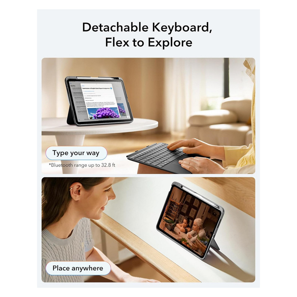 Чохол з клавіатурою ESR Flex Case для iPad 11 (A16) темно-сірий QWERTZ магнітна знімна клавіатура та трекпад Київ - фото 9