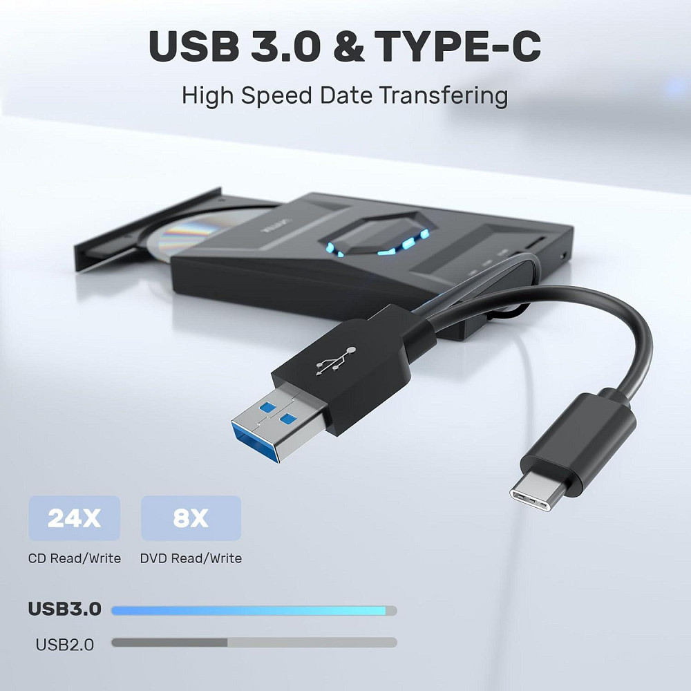 Зовнішній CD/DVD привід UNITEK T037A з 2*USB, Type C та слотом для карт SD Луцьк - фото 5